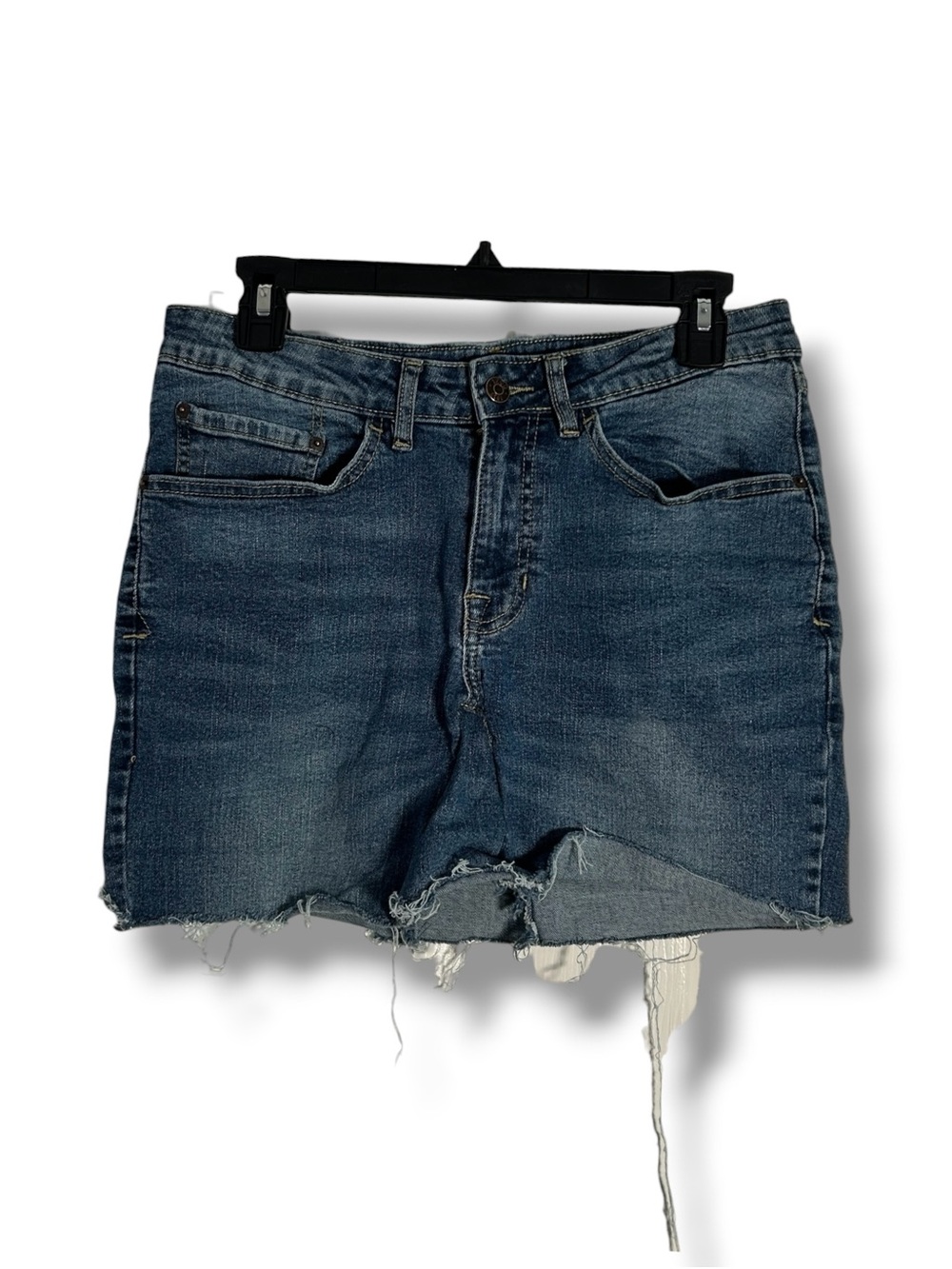 IZOD DIY Medium Wash Feathered Raw Hem Denim Skirt Size Small - “Dannie”